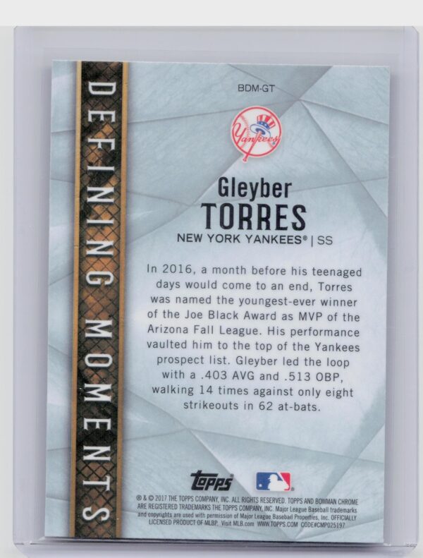 2017 Bowman Draft Gleyber Torres #BDM-GT Yankees Bowman Defining Moments - Image 3