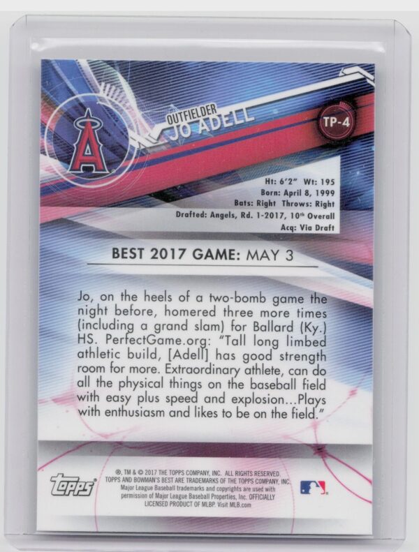 2017 Bowman's Best Jo Adell #TP-4 Angels Top Prospects - Image 3