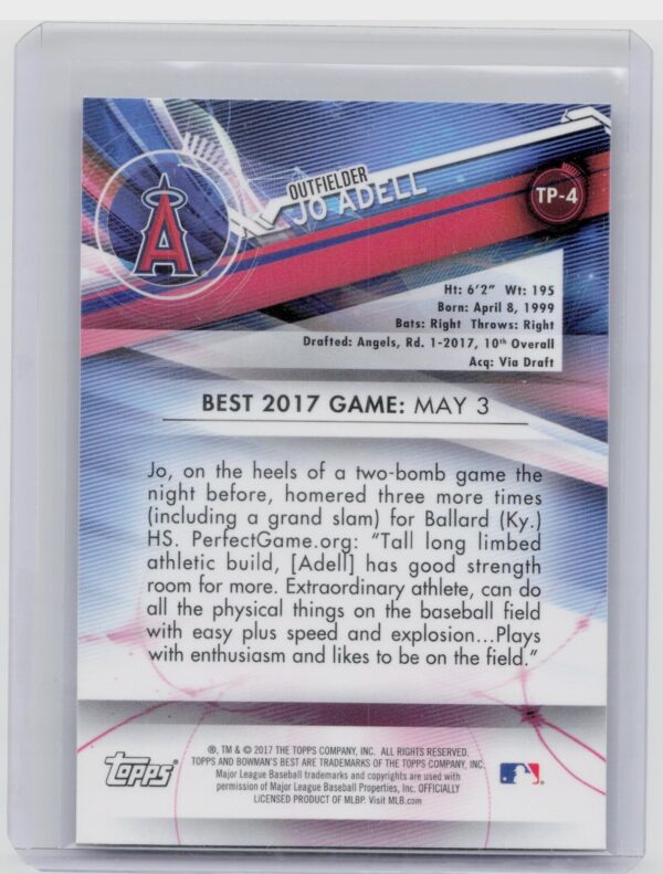 2017 Bowman's Best Jo Adell #TP-4 Angels Top Prospects - Image 3