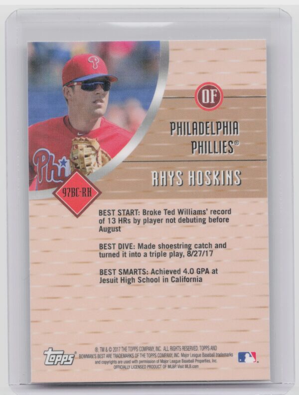 2017 Bowman's Best Rhys Hoskins #97BC-RH Phillies 1997 Best Cuts - Image 3