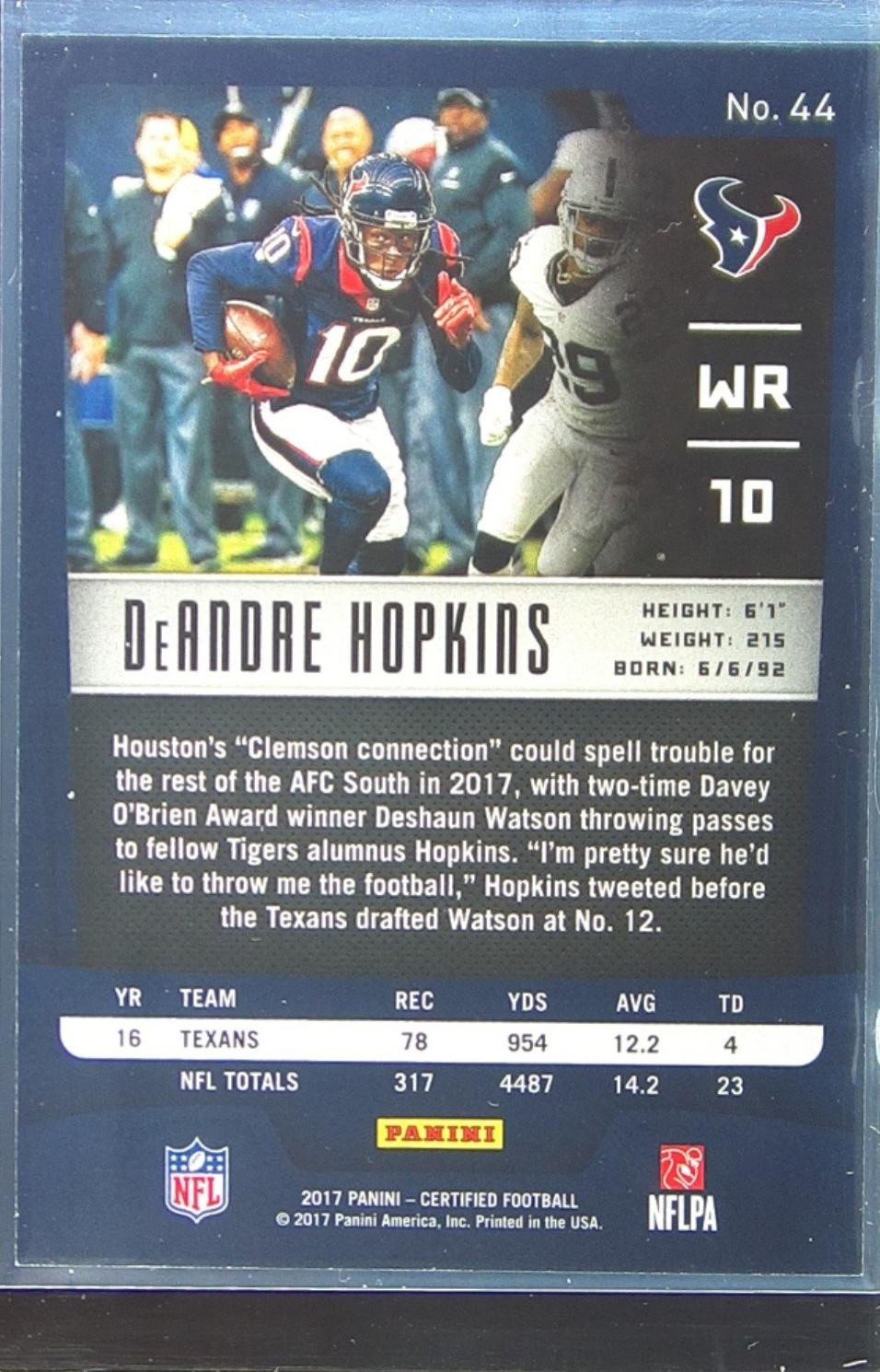 2017 Certified DeAndre Hopkins Mirror /499 #44 Texans - Image 3