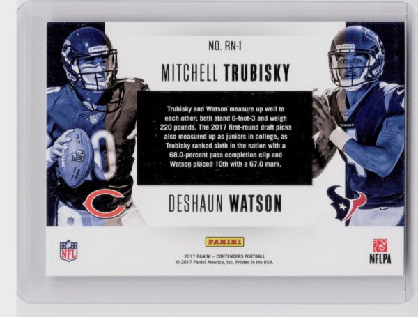 2017 Contenders Mitchell Trubisky / Deshaun Watson #RN-1 Texans Round Numbers - Image 3