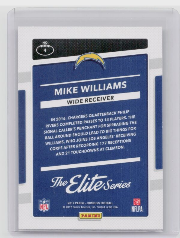2017 Donruss Mike Williams #4 Chargers The Elite Series Rookies - Image 3