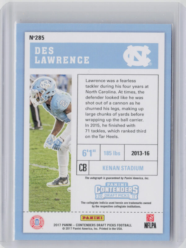 2017 Panini Contenders Draft Picks Des Lawrence AU #285 Heels - Image 3