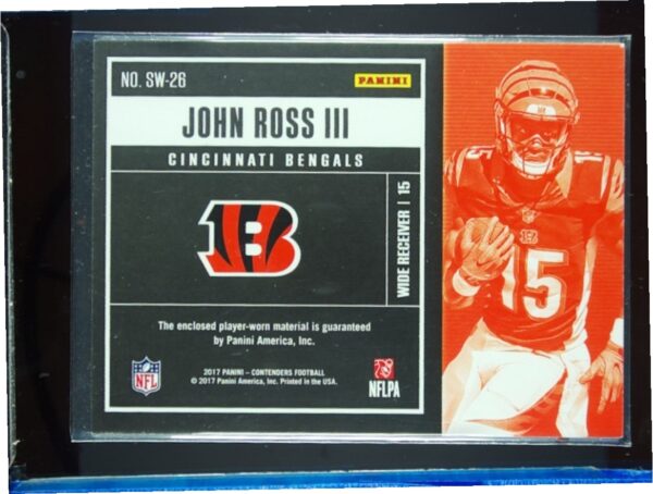 2017 Panini Contenders John Ross III MEM VAR #SW-26 Bengals Rookie Ticket Swatch - Image 3