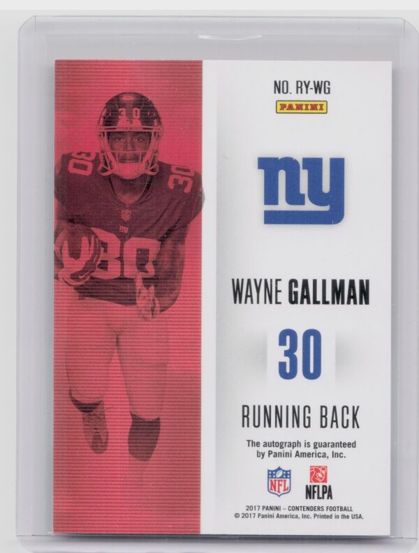 2017 Panini Contenders Wayne Gallman AU SN199 #RY-WG Giants Rookie of the Year - Image 3