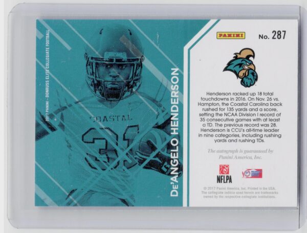 2017 Panini Elite Draft Picks De'Angelo Henderson Auto #287 Chanticleers Draft P - Image 3