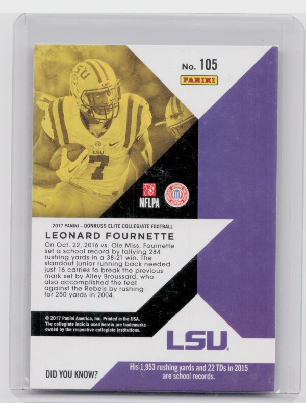 2017 Panini Elite Draft Picks Leonard Fournette #105 Tigers - Image 3
