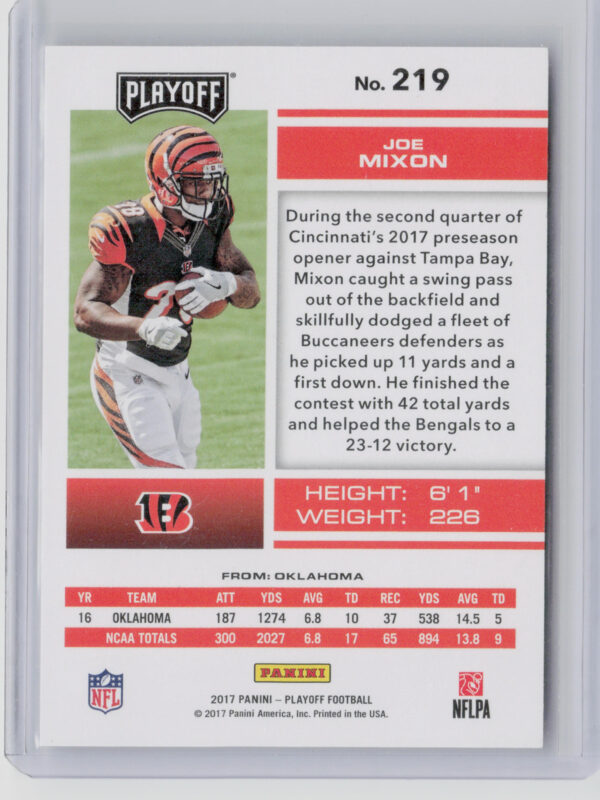 2017 Panini Playoff Joe Mixon Kickoff SN299 #219 Bengals - Image 3