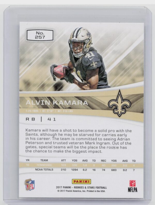 2017 Panini Rookies & Stars Alvin Kamara RC #257 Saints - Image 3