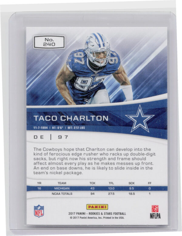 2017 Panini Rookies & Stars Taco Charlton RC #240 Cowboys - Image 3