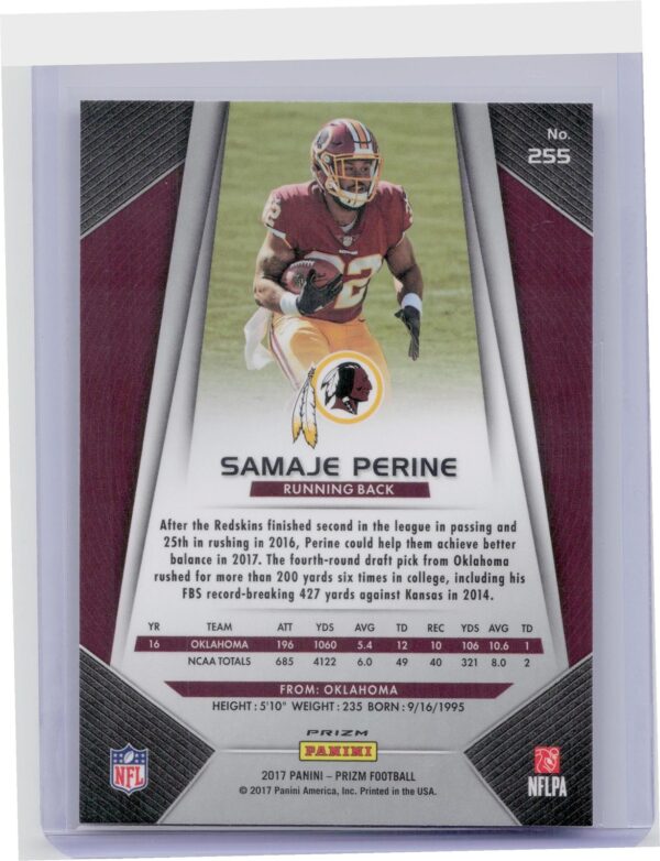 2017 Prizm Samaje Perine Prizm #255 Redskins - Image 3