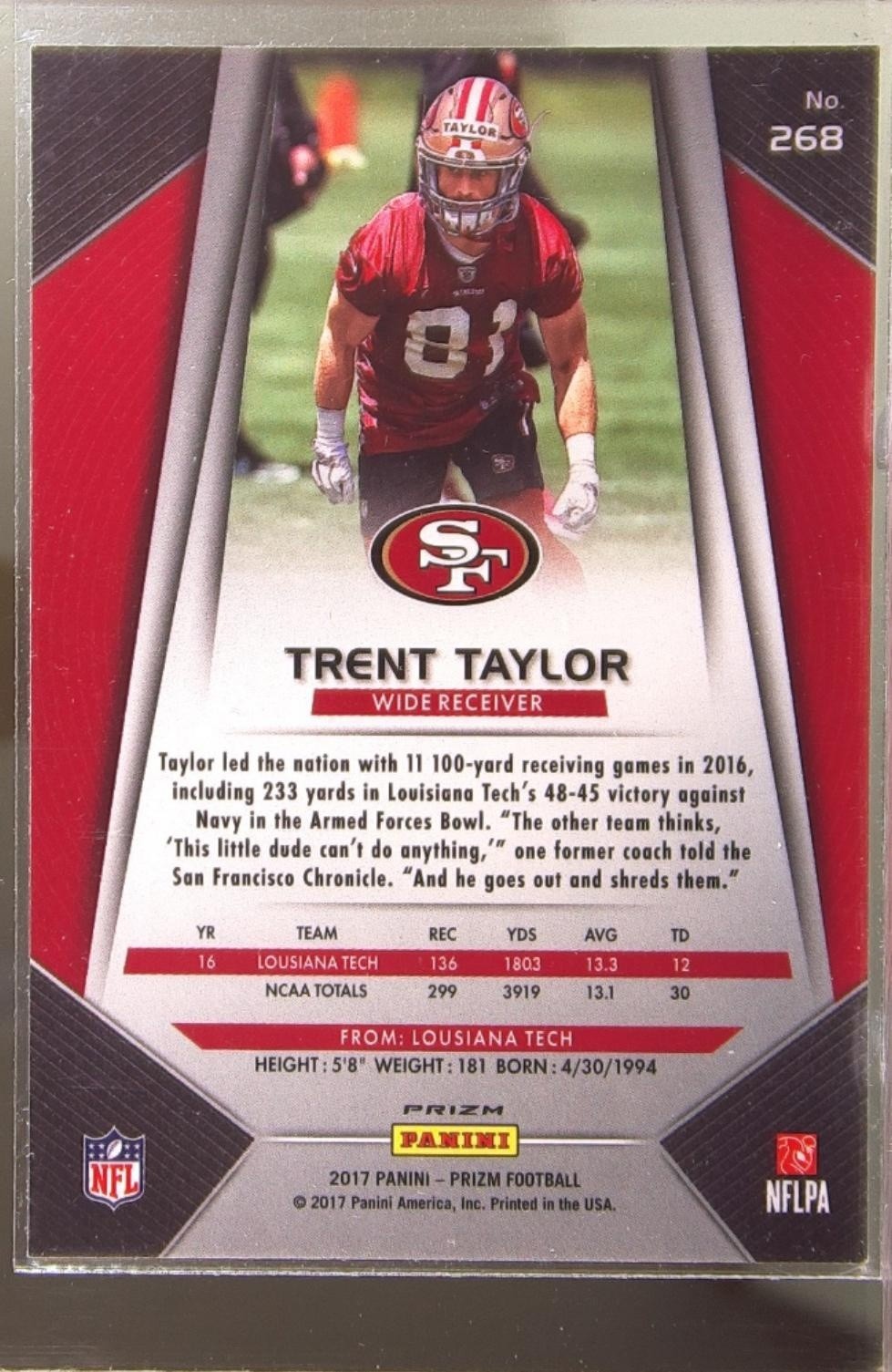 2017 Prizm Trent Taylor RC Prizm SIlver #268 49ers - Image 3