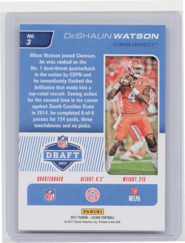 2017 Score Deshaun Watson #3 Tigers NFL Draft - Image 3