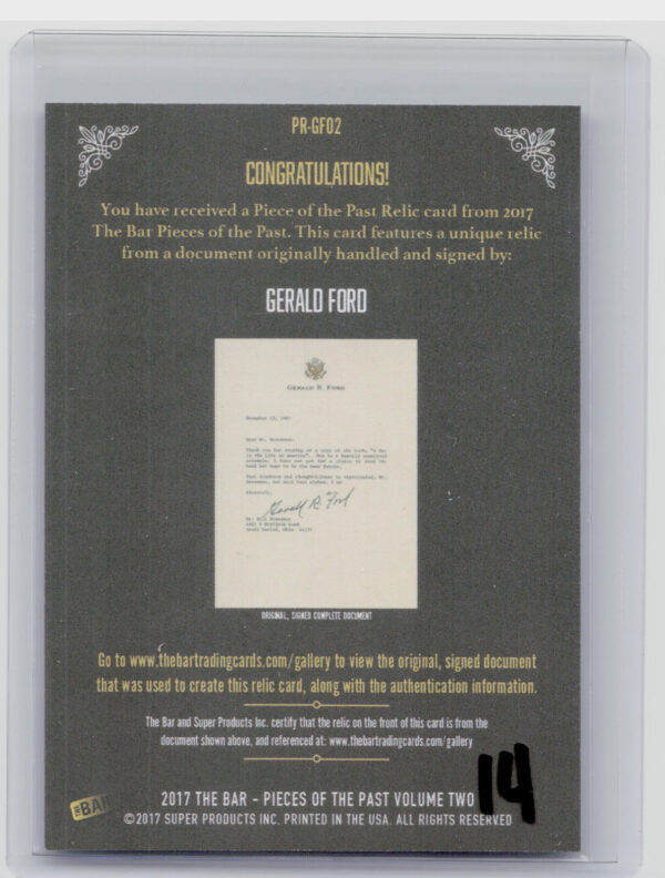 2017 The Bar Pieces of the Past  Volume Two:  Gerald Ford PR-GF02 - Image 3