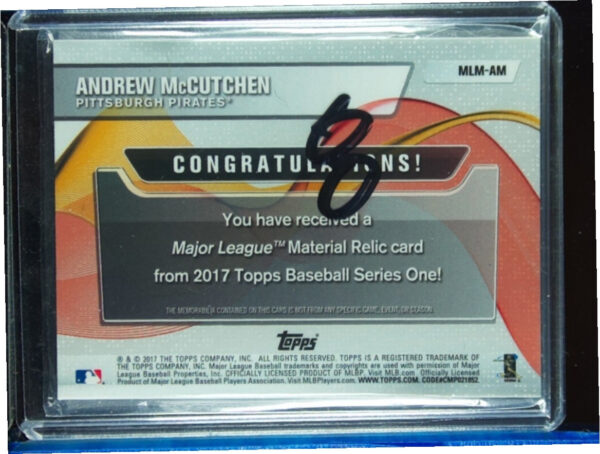 2017 Topps Andrew McCutchen MEM #MLM-AM Pirates Major League Material Relics - Image 3