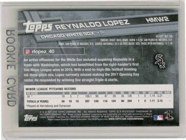 2017 Topps Holiday Reynaldo Lopez RC #HMW2 Sox - Image 3