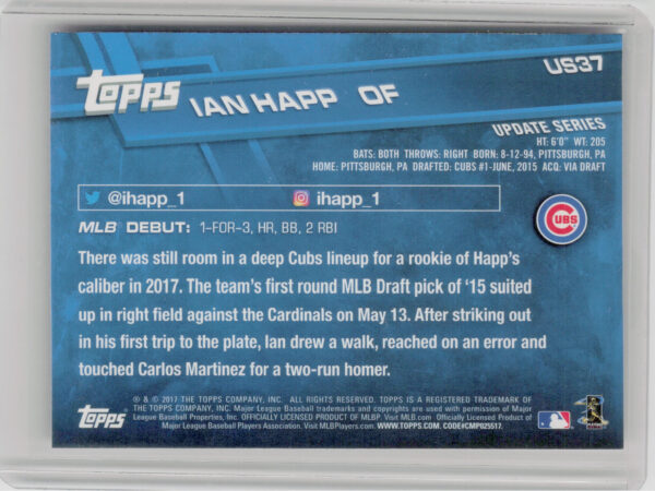 2017 Topps Update Ian Happ #US37 Cubs - Image 3