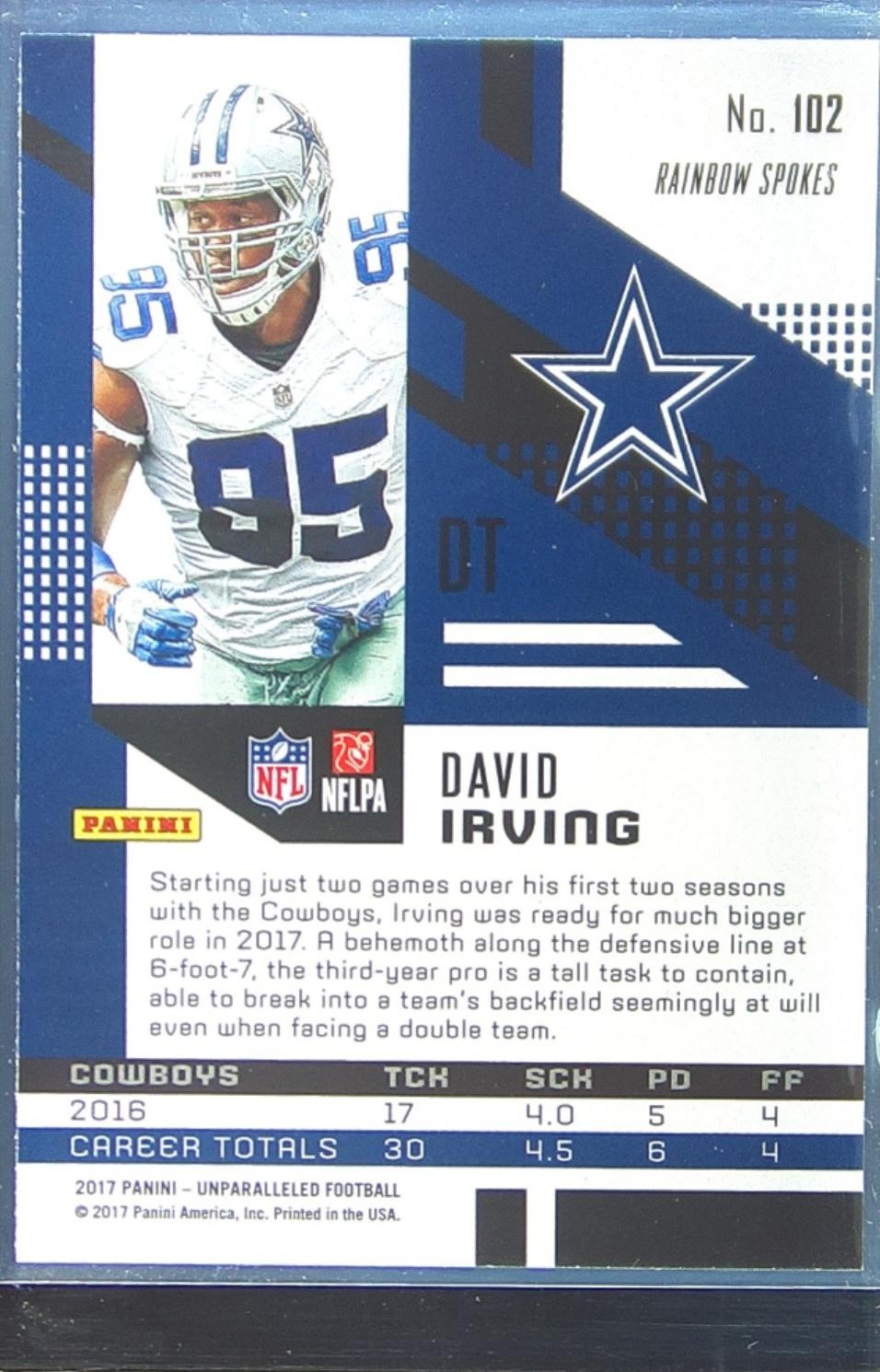 2017 Unparalleled David Irving RC #102 Cowboys - Image 3