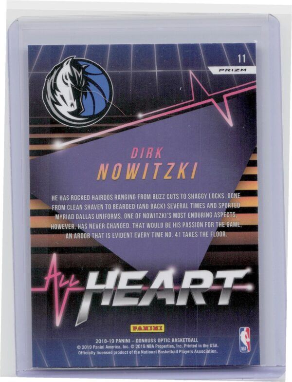 2018-19 Donruss Optic Dirk Nowitzki #11 Mavericks All Heart Holo - Image 3