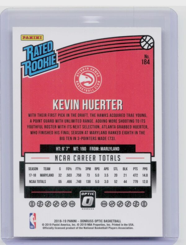 2018-19 Donruss Optic Kevin Huerter RC #184 Hawks - Image 3