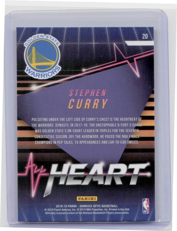2018-19 Donruss Optic Stephen Curry #20 Warriors All Heart - Image 3