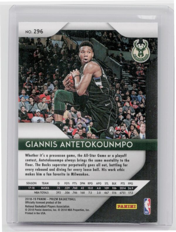 2018-19 Prizm Giannis Antetokounmpo #296 Bucks - Image 3