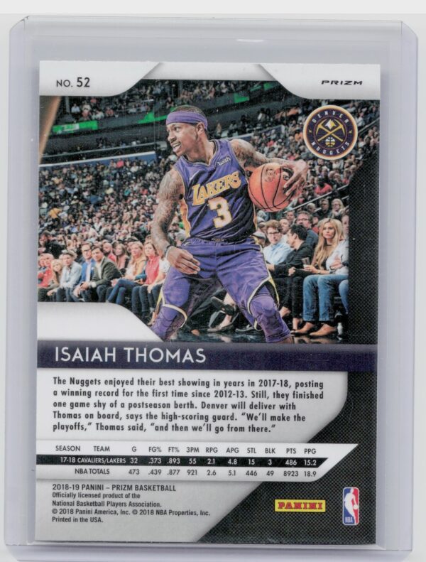 2018-19 Prizm Isaiah Thomas Prizms Silver #52 Nuggets - Image 3