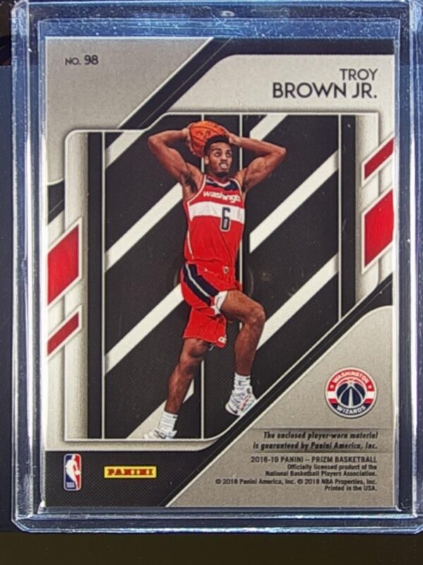 2018-19 Prizm Troy Brown Jr. JSY #98 Wizards Sensational Swatches - Image 3