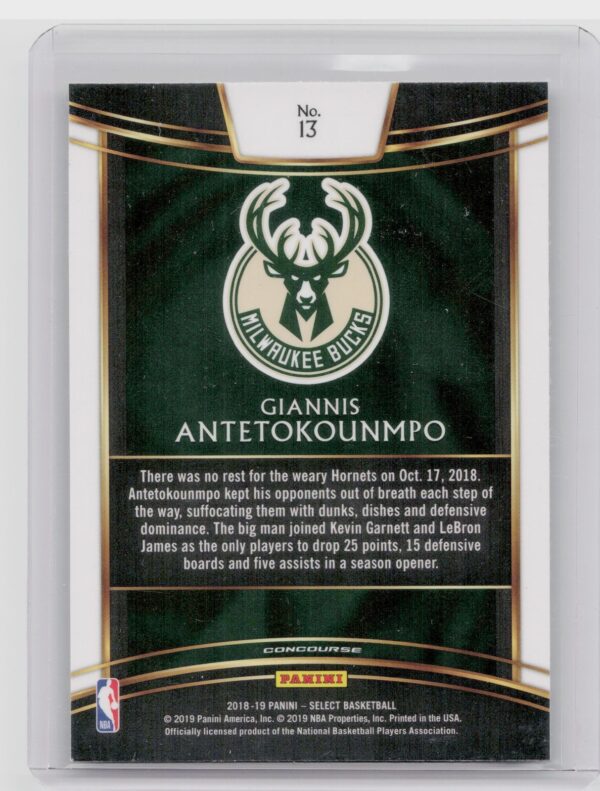 2018-19 Select Giannis Antetokounmpo Concourse #13 Bucks - Image 3