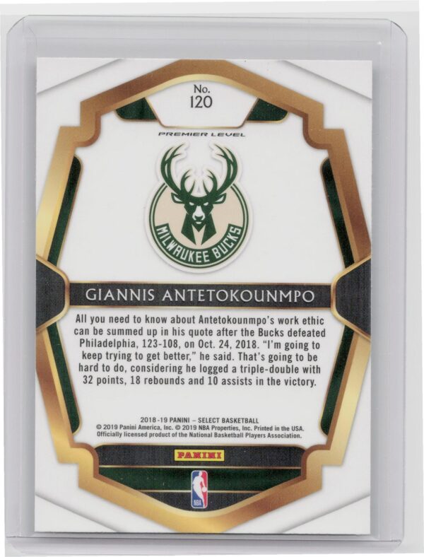 2018-19 Select premier level Giannis Antetokounmpo #120 Bucks - Image 3