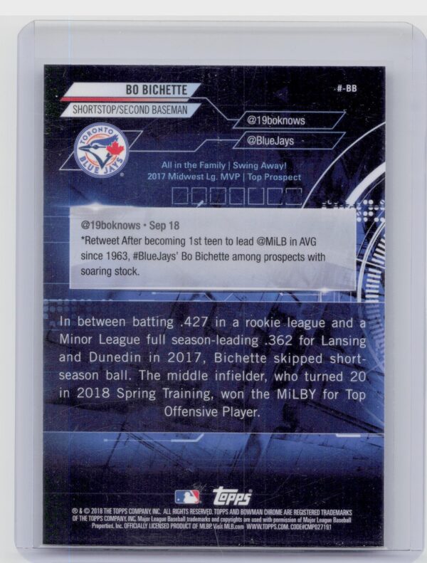 2018 Bowman Bo Bichette ##-BB Jays Chrome #BowmanTrending - Image 3
