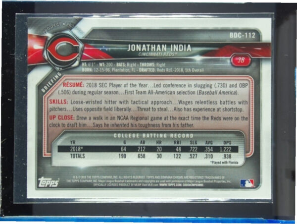 2018 Bowman Draft Jonathan India Chrome #BDC-112 Reds - Image 3