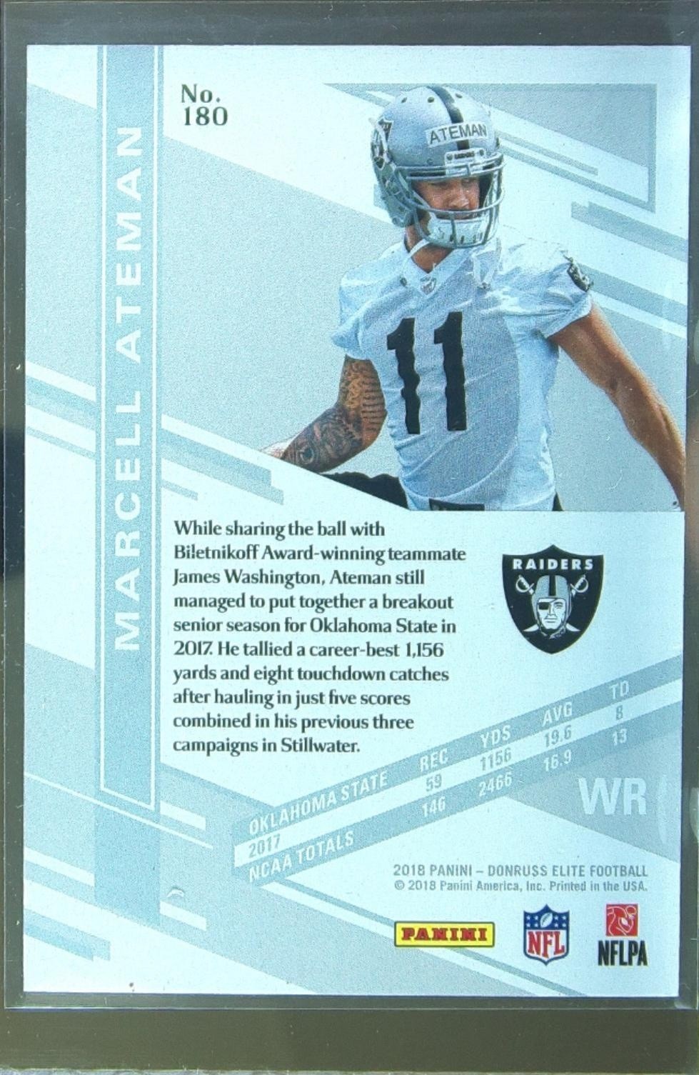 2018 Donruss Elite Marcell Ateman Green RC #180 Raiders - Image 3