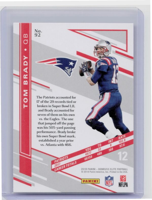 2018 Donruss Elite Tom Brady #92 Patriots - Image 3
