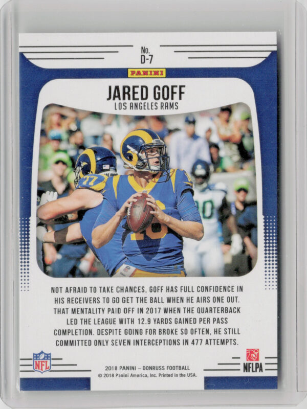 2018 Donruss Jared Goff #D-7 Rams Dominators - Image 3