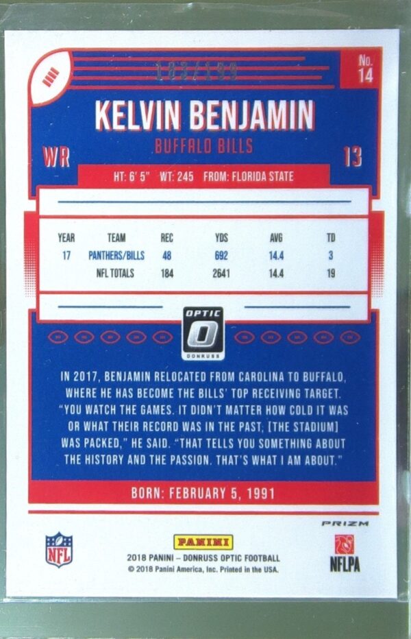 2018 Donruss Optic Kelvin Benjamin Orange /199 #14 Bills - Image 3