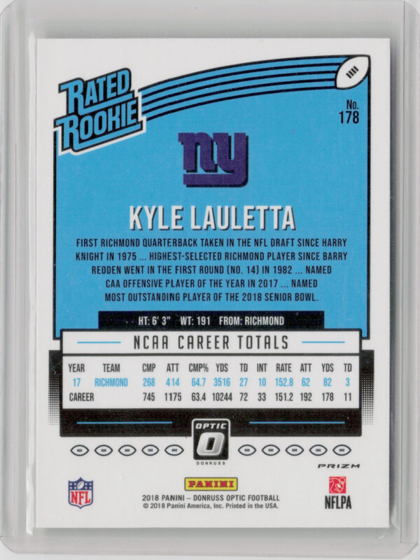 2018 Donruss Optic Kyle Lauletta Red and Yellow #178 Giants - Image 3