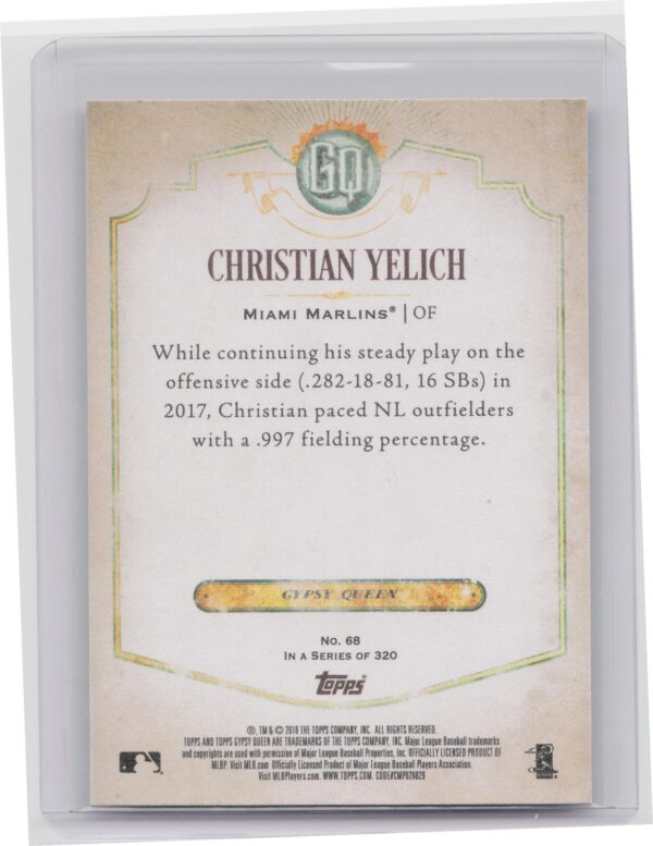2018 Gypsy Queen Christian Yelich Missing Black Plate #68 Marlins - Image 3