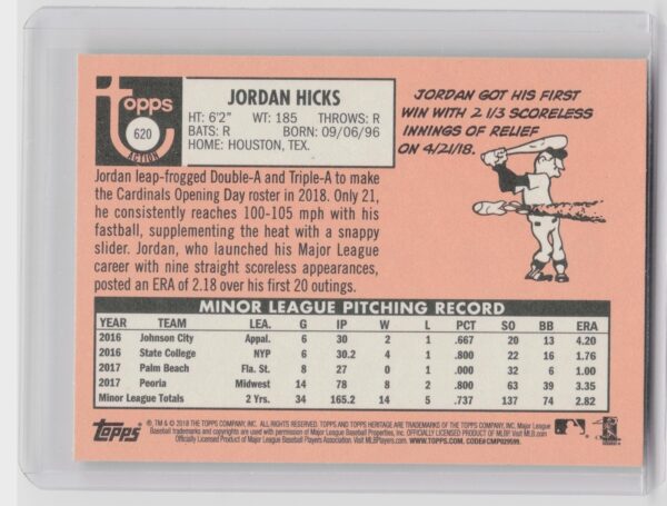 2018 Heritage Jordan Hicks SP VAR #620 Cardinals - Image 3