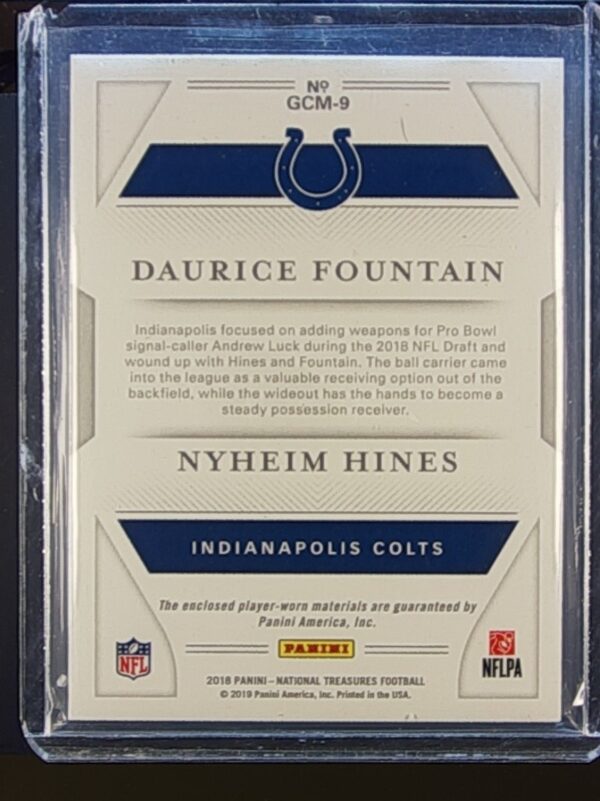 2018 NT Nyheim Hines / Daurice Fountain /99 JSY #GCM-9 Colts Rookie NFL Gear - Image 3
