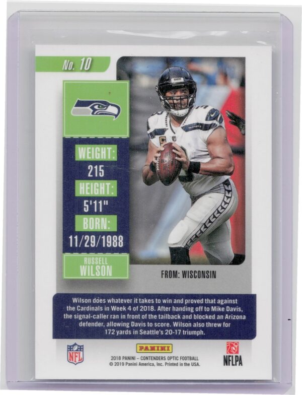 2018 Panini Contenders Optic Russell Wilson #10 Seahawks - Image 3