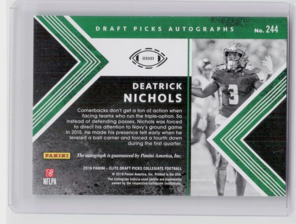 2018 Panini Elite Draft Picks Deatrick Nichols AU #244 Bulls Draft Picks Autogra - Image 3