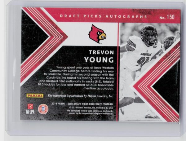 2018 Panini Elite Draft Picks Trevon Young AU #150 Cardinals Draft Picks Autogra - Image 3