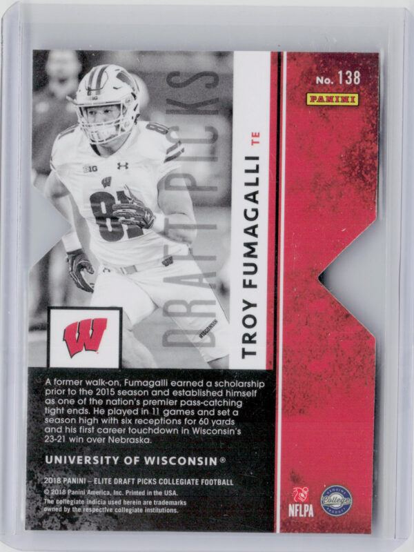 2018 Panini Elite Draft Picks Troy Fumagalli Status Die Cut Orange #138 Badgers - Image 3