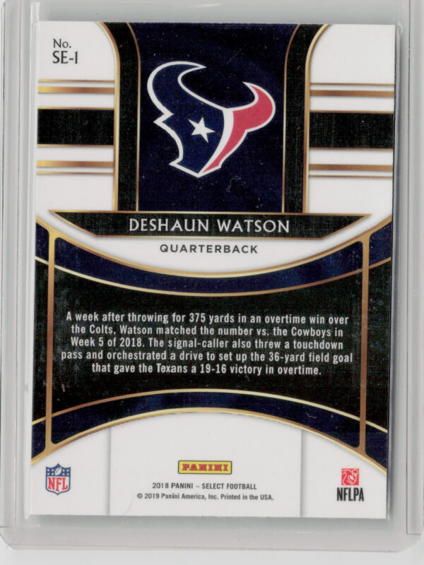 2018 Panini Select Deshaun Watson #SE-1 Texans Sensations - Image 3