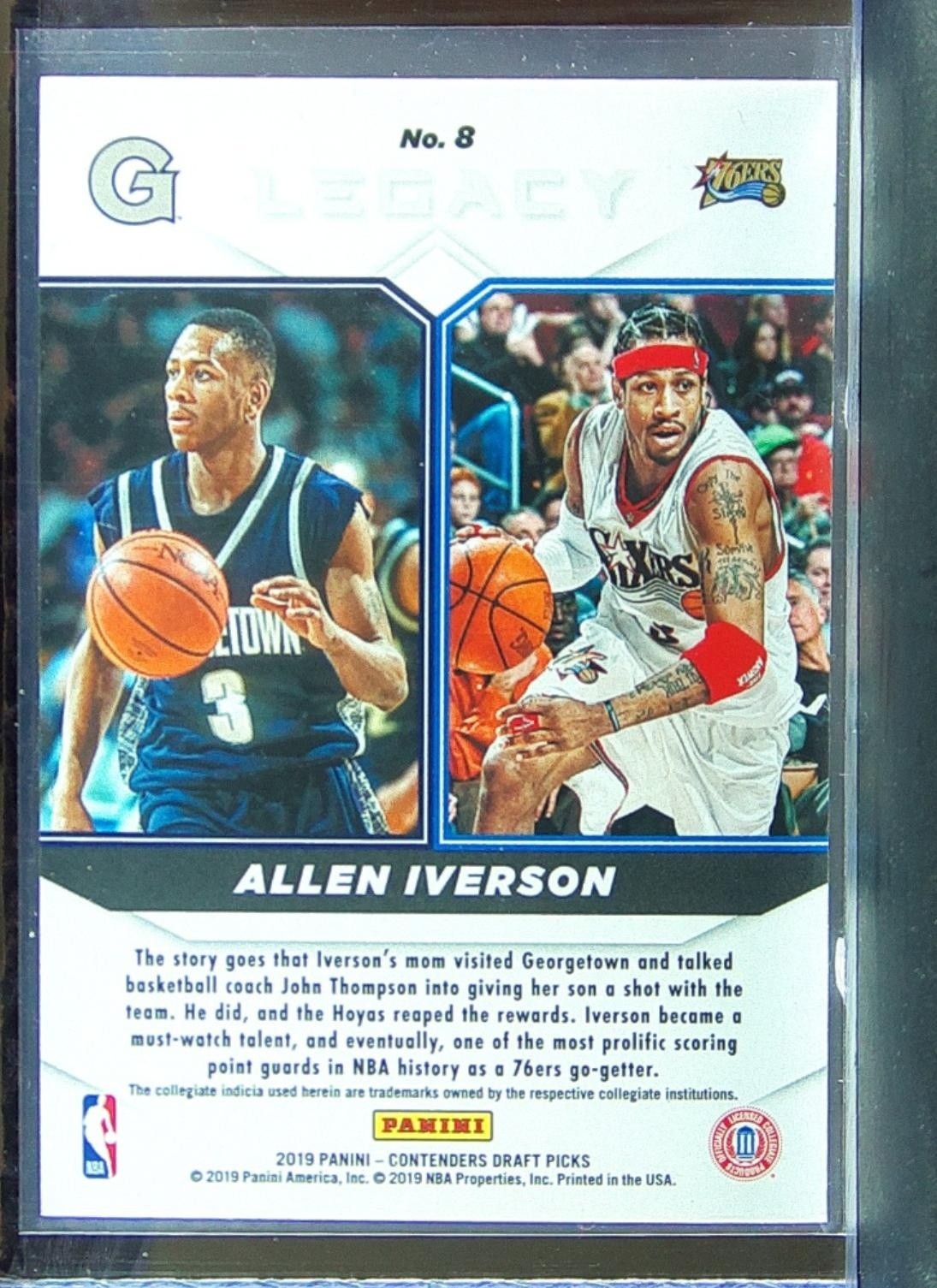 2019-20 Contenders Draft Picks Allen Iverson #8 76ers Legacy - Image 3