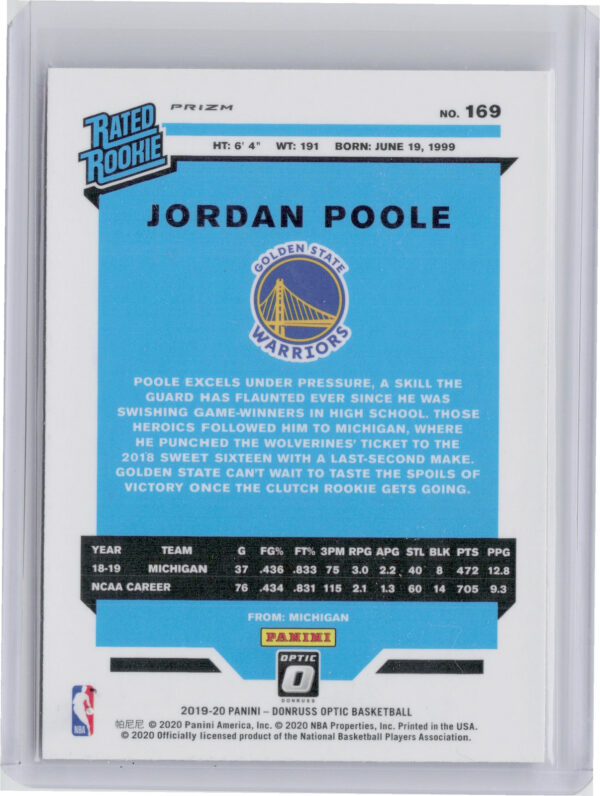 2019-20 Donruss Optic Jordan Poole Hyper Pink #169 Warriors