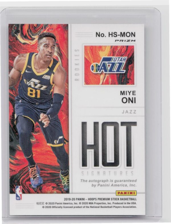 2019-20 Hoops Premium Stock Miye Oni Auto #HS-MON Jazz Hot Signatures Rookies - Image 3