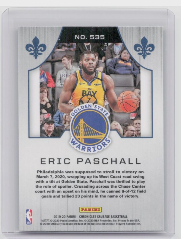 2019-20 Panini Chronicles Eric Paschall RC #535 Warriors - Image 3